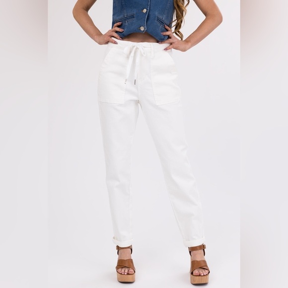 Judy Blue Drawstring Waist High Rise Jeans in Ivory - Picture 1 of 8